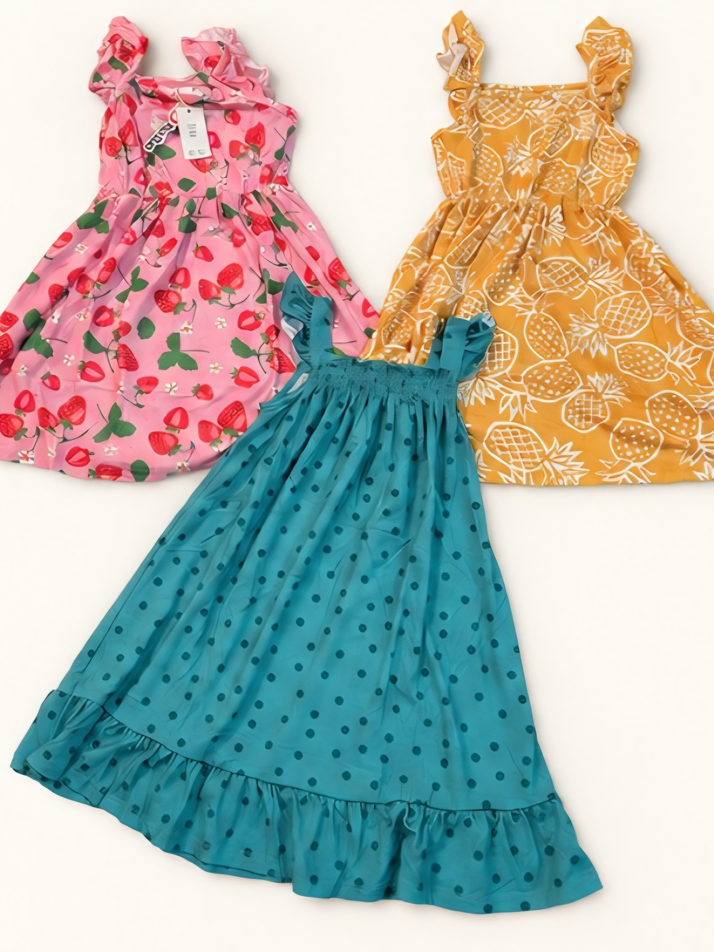 PatPat Girls 3-Piece Summer Dress Lot Size 7–8 Strawberry Pineapple Polka Dot NW